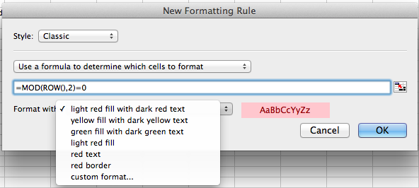 auto format cell excel for mac